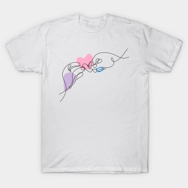 Heart Shaped Hand Draw One Continuous Line art Valentines day T-Shirt by Twiri